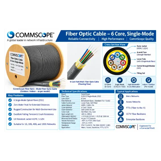 CommScope 6 Core Single Mode Fiber Optic Cable