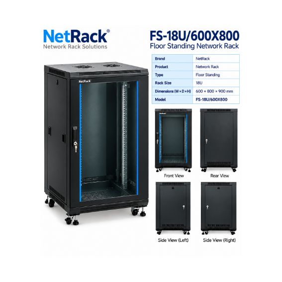 NetRack 18U Floor Standing Network Rack (600 × 800 × 900 mm)