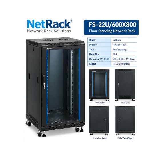 NetRack 22U Floor Standing Network Rack (600 × 800 × 1100 mm)