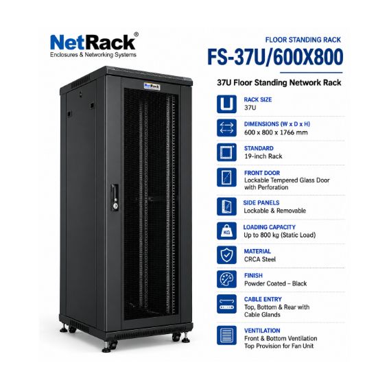NetRack 37U Floor Standing Network Rack (600 × 800 × 1766 mm)