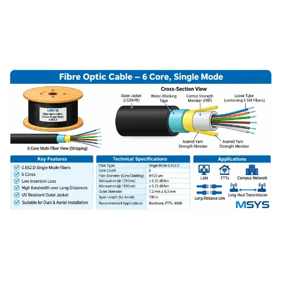 Msys 6 Core Single Mode Fiber Optic Cable