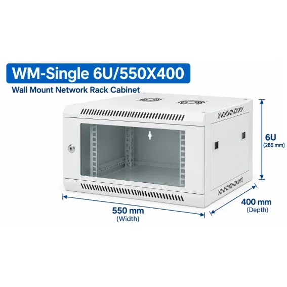 NetRack 6U Wall Mount Single Section Network Rack (550 × 400 × 347 mm)