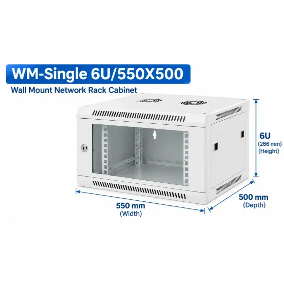 NetRack 6U Wall Mount Single Section Network Rack (550 × 500 × 347 mm)