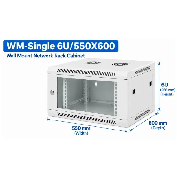 NetRack 6U Wall Mount Single Section Network Rack (550 × 600 × 347 mm)
