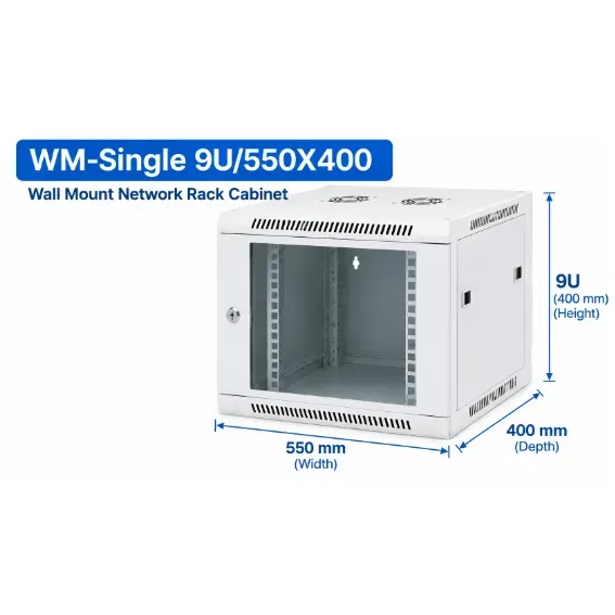 NetRack 9U Wall Mount Single Section Network Rack (550 × 400 × 481 mm)