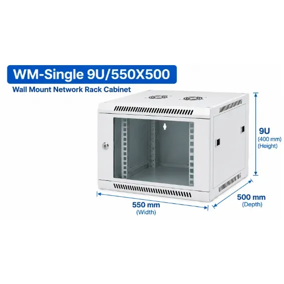 NetRack 9U Wall Mount Single Section Network Rack (550 × 500 × 481 mm)