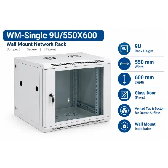 NetRack 9U Wall Mount Single Section Network Rack (550 × 600 × 481 mm)