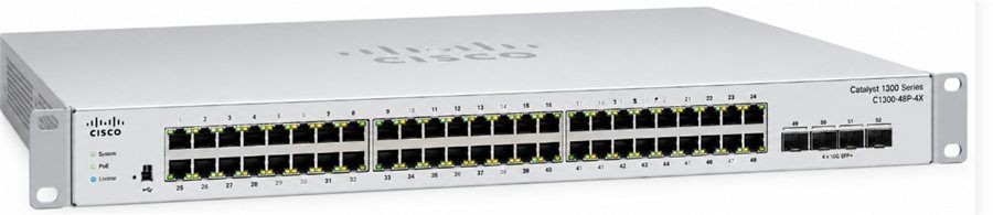 Cisco Catalyst 1300 48-Port Gigabit PoE+ Managed Switch with 4 × 10G Uplinks