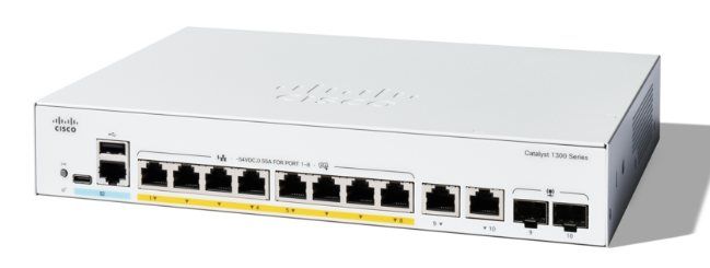 Cisco Catalyst 1300 8-Port Gigabit PoE+ Managed Switch with 2 × 1G Uplinks