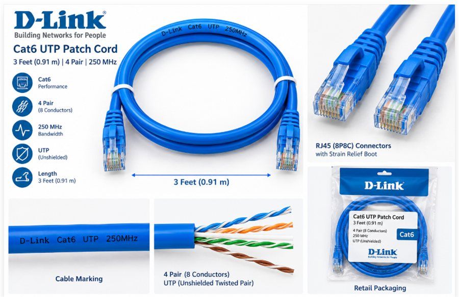xmedia d link cat6 utp patch cable 3 feet