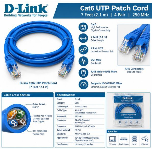 xmedia d link cat6 utp patch cable 7 feet