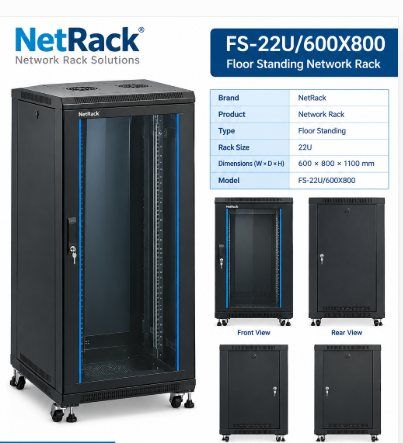 NetRack 22U Floor Standing Network Rack (600 × 800 × 1100 mm)