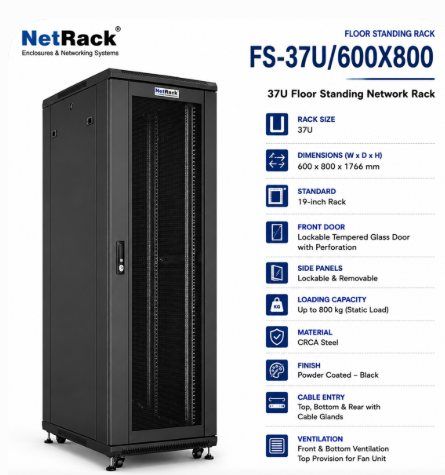 NetRack 37U Floor Standing Network Rack (600 × 800 × 1766 mm)