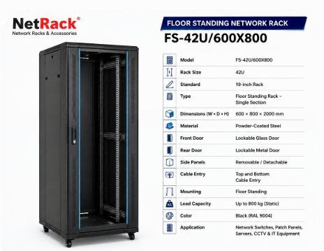 NetRack 42U Floor Standing Network Rack (600 × 800 × 1988 mm)