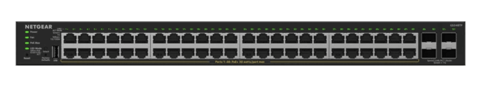 NETGEAR Easy Smart Managed PoE+ Switch (48 × 10/100/1000 Gigabit PoE+ RJ45 Ports / 4 × Dedicated 1G SFP Ports)