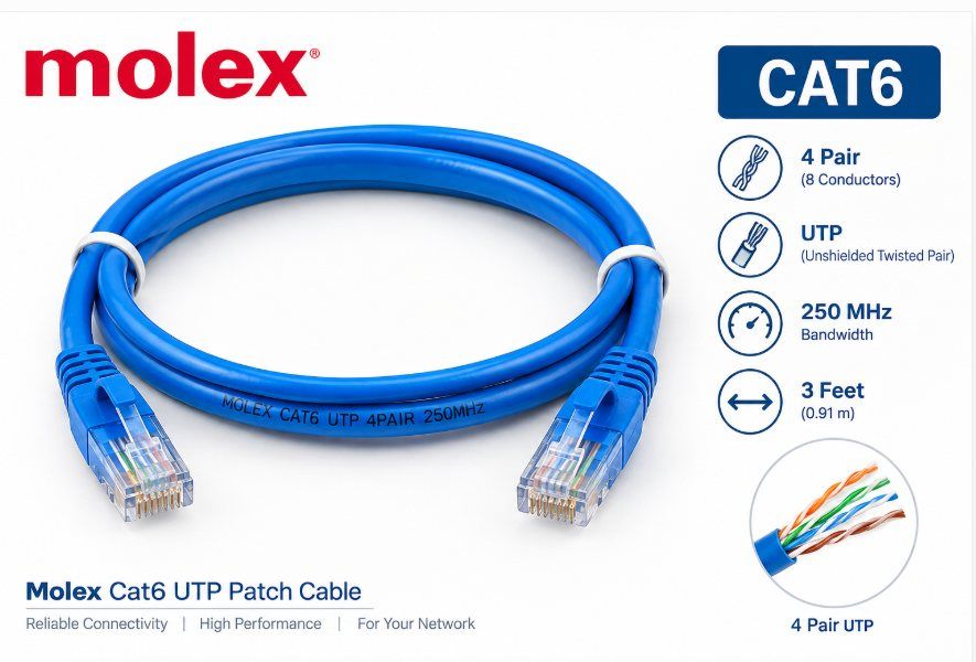 xmedia molex cat6 utp patch cable 3 feet