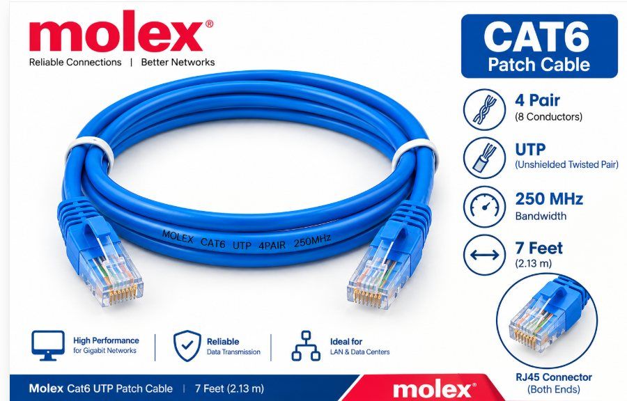 xmedia molex cat6 utp patch cable 7 feet