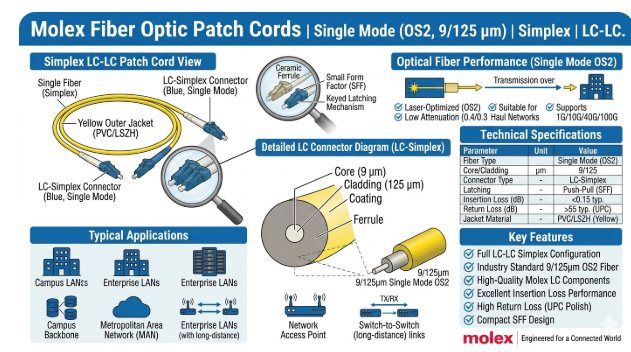 xmedia molex lc lc simplex single mode fiber patch cord
