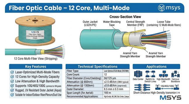 xmedia msys 12 core multi mode fiber optic cable