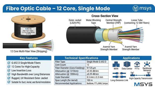 xmedia msys 12 core single mode fiber optic cable