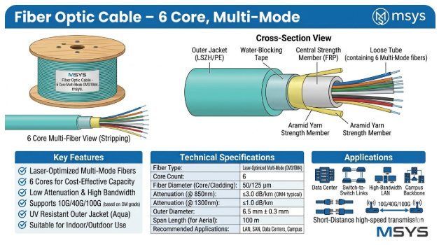 xmedia msys 6 core multi mode fiber optic cable