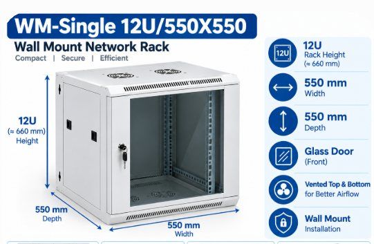 NetRack 12U Wall Mount Single Section Network Rack (550 × 550 × 613 mm)