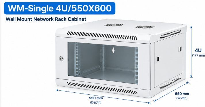 NetRack 4U Wall Mount Single Section Network Rack (550 × 600 × 258 mm)