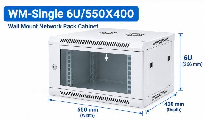 NetRack 6U Wall Mount Single Section Network Rack (550 × 400 × 347 mm)