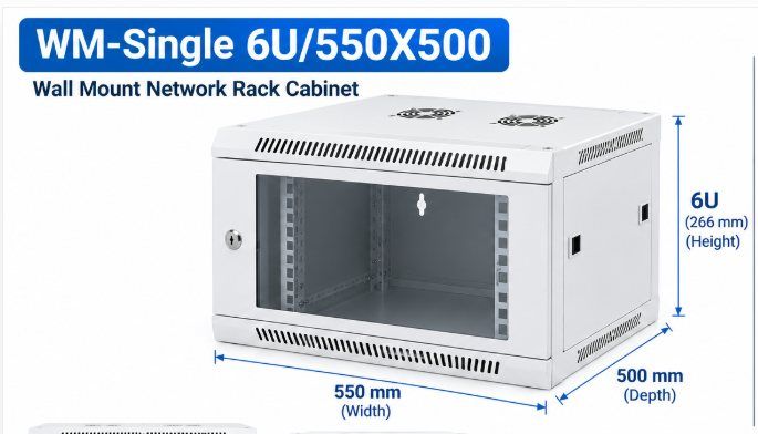 NetRack 6U Wall Mount Single Section Network Rack (550 × 500 × 347 mm)