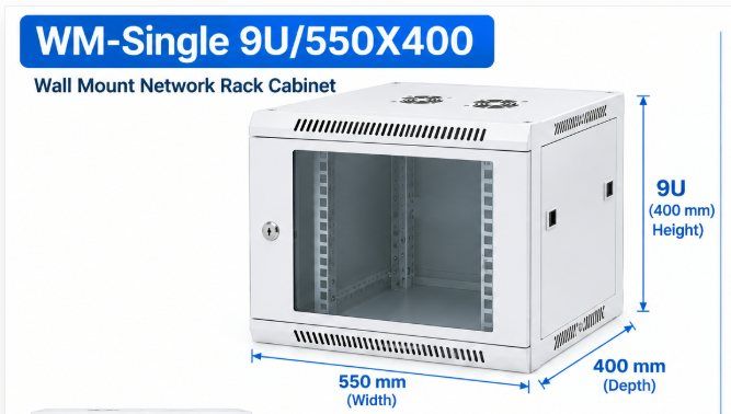 NetRack 9U Wall Mount Single Section Network Rack (550 × 400 × 481 mm)