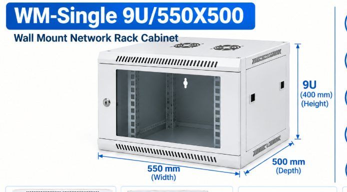 NetRack 9U Wall Mount Single Section Network Rack (550 × 500 × 481 mm)