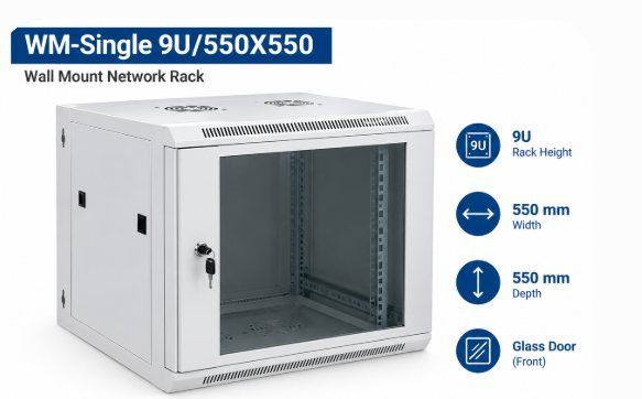 NetRack 9U Wall Mount Single Section Network Rack (550 × 550 × 481 mm)