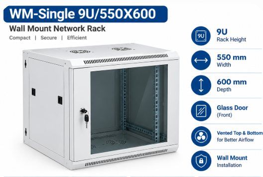 NetRack 9U Wall Mount Single Section Network Rack (550 × 600 × 481 mm)